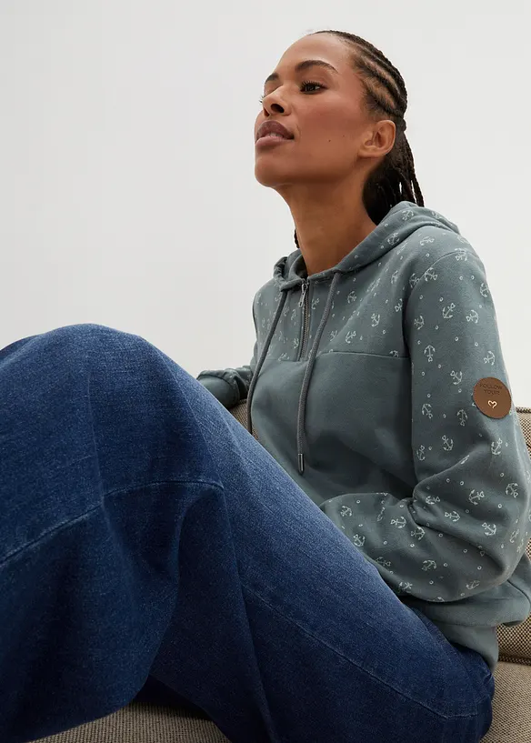 Sweat &agrave; capuche et col zipp&eacute;, 100% coton, bonprix