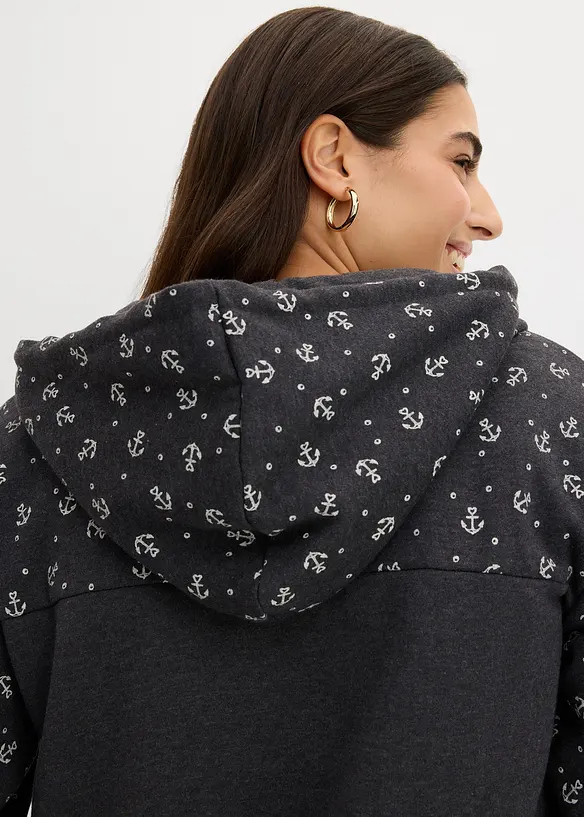 Sweat &agrave; capuche et col zipp&eacute;, 100% coton, bonprix