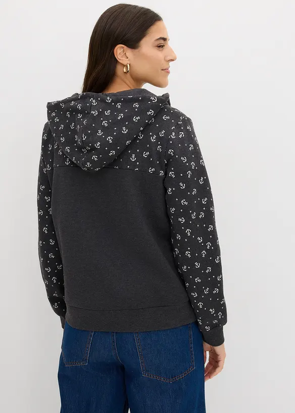 Sweat &agrave; capuche et col zipp&eacute;, 100% coton, bonprix