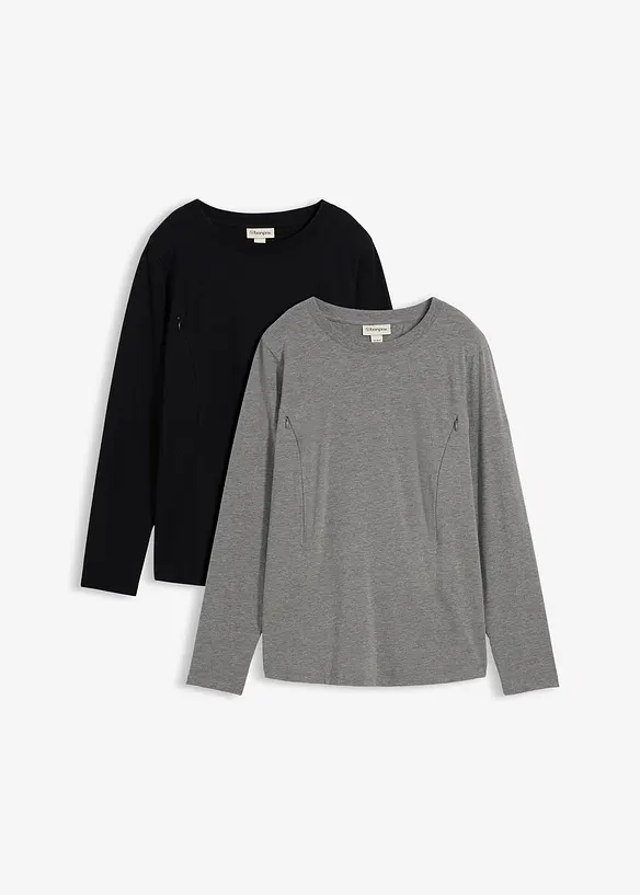 Lot de 2 T-shirts de grossesse avec ouvertures discr&egrave;tes pour faciliter l&rsquo;allaitement, bonprix