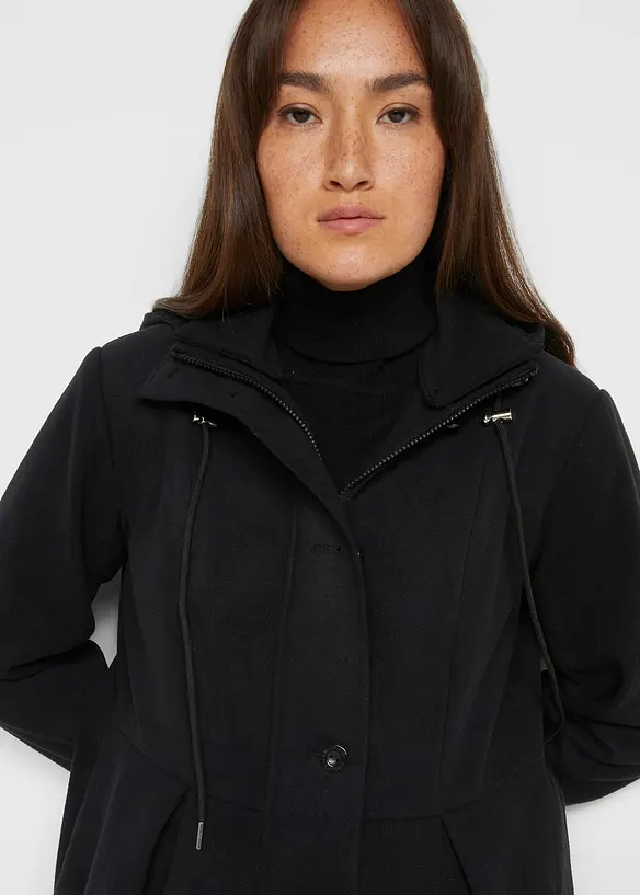 Manteau &agrave; capuche et pinces, forme trap&egrave;ze, bonprix