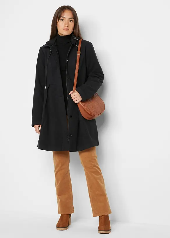 Manteau &agrave; capuche et pinces, forme trap&egrave;ze, bonprix