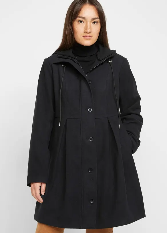 Manteau &agrave; capuche et pinces, forme trap&egrave;ze, bonprix