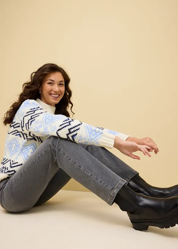 Jean droit taille mi-haute, extensible, bonprix