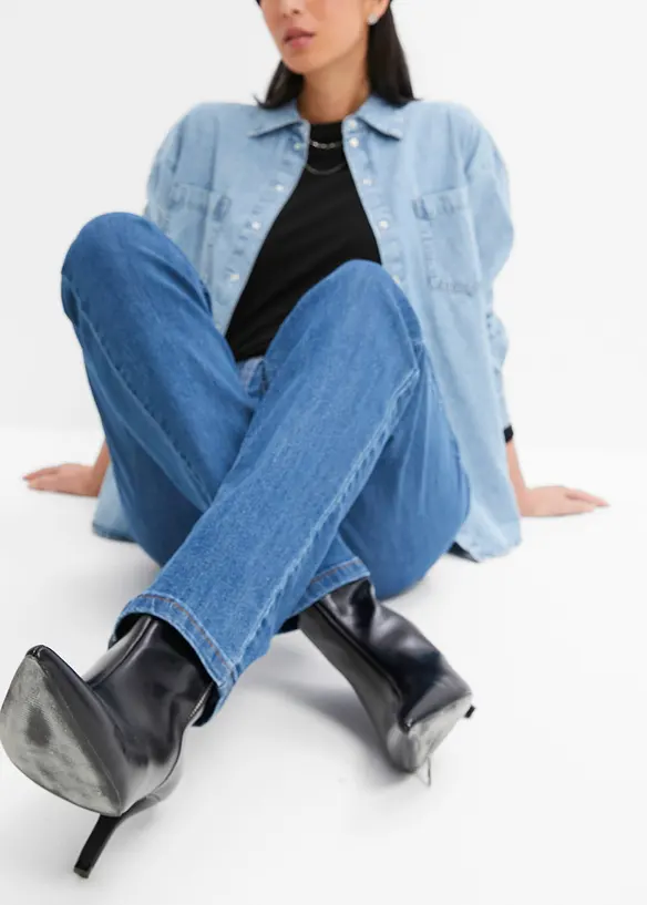 Jean droit taille mi-haute, extensible, bonprix