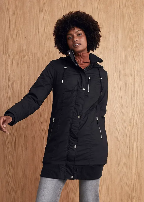 Veste longue &agrave; capuche, rembourr&eacute;e, bonprix