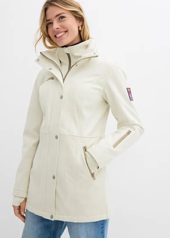 Longue parka en softshell extensible et d&eacute;perlant, bonprix