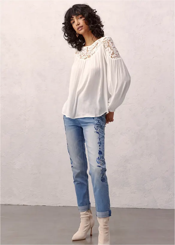 Jean slim taille mi-haute, court, bonprix