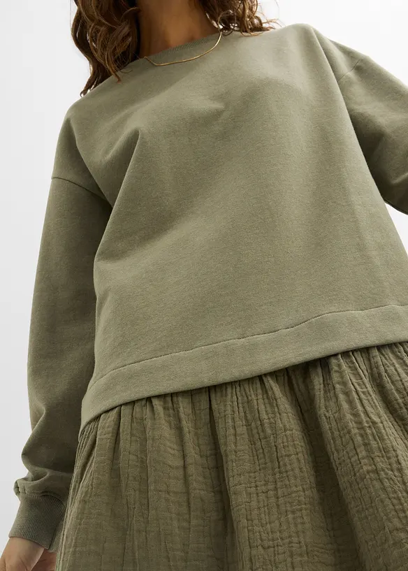 Robe sweat avec jupe tiss&eacute;e, bonprix