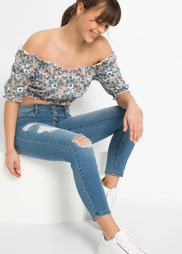 Jean skinny taille mi-haute, effets destroy, bonprix