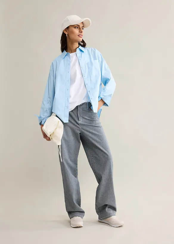 Jean droit loose, taille haute, ray&eacute;, bonprix