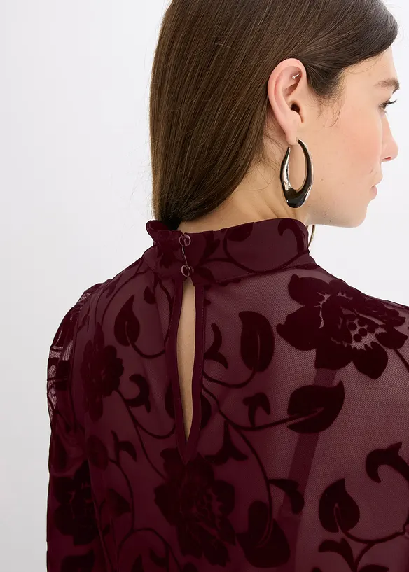 T-shirt manches longues l&eacute;g&egrave;rement transparent avec imprim&eacute; floqu&eacute;, bonprix