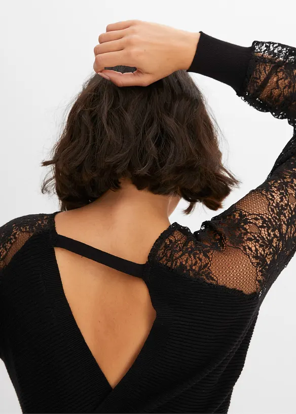 Pull en fine maille avec dentelle, bonprix