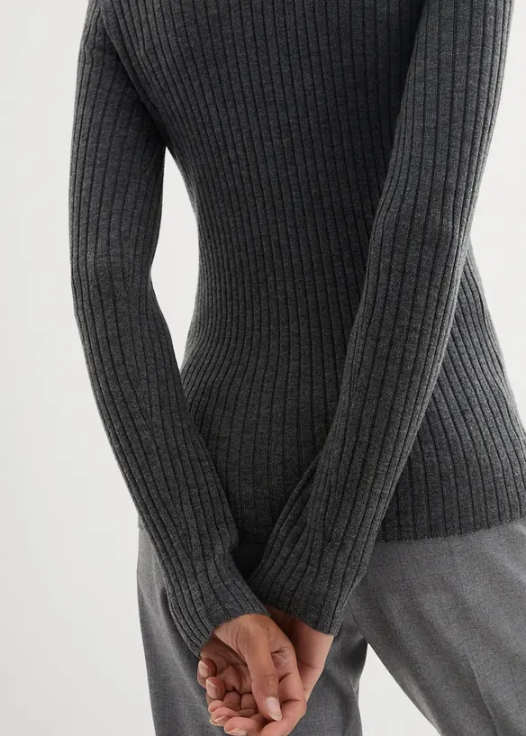 Pull c&ocirc;tel&eacute; en laine m&eacute;rinos, bonprix