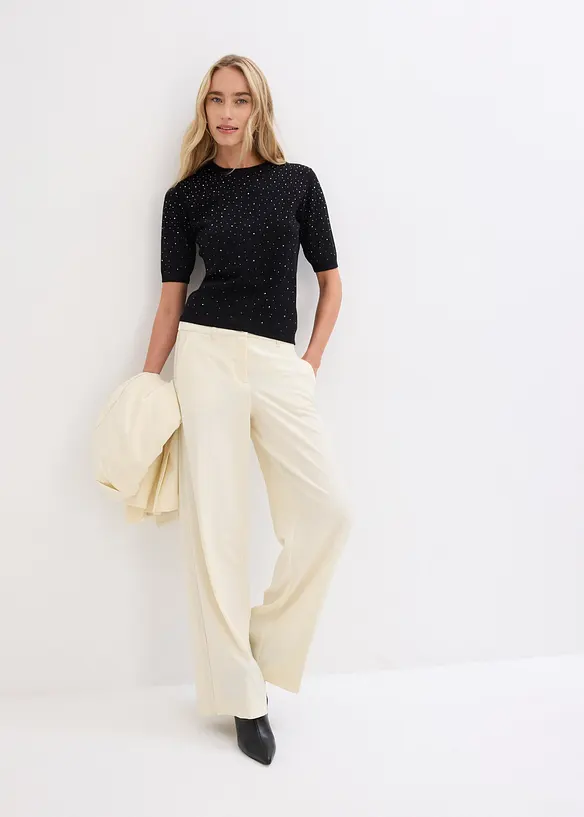 Pull manches coudes en fine maille avec strass, bonprix