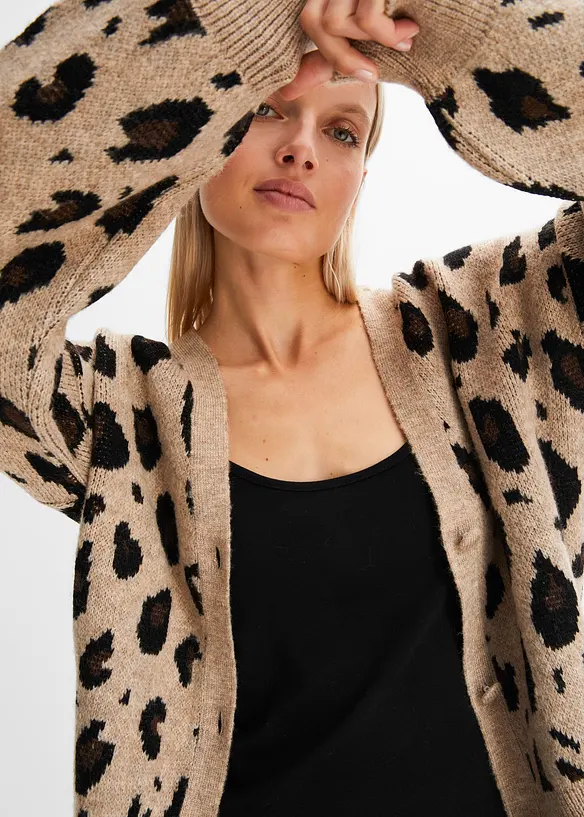 Gilet en maille l&eacute;opard, bonprix