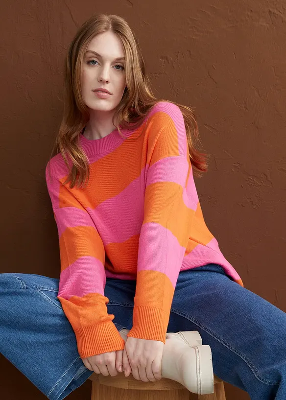 Pull en fine maille &agrave; larges rayures, bonprix