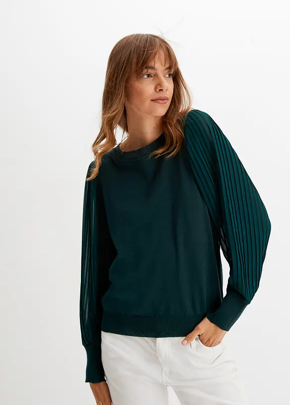Pull &agrave; manches pliss&eacute;es, bonprix