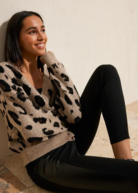 Gilet en maille l&eacute;opard, bonprix