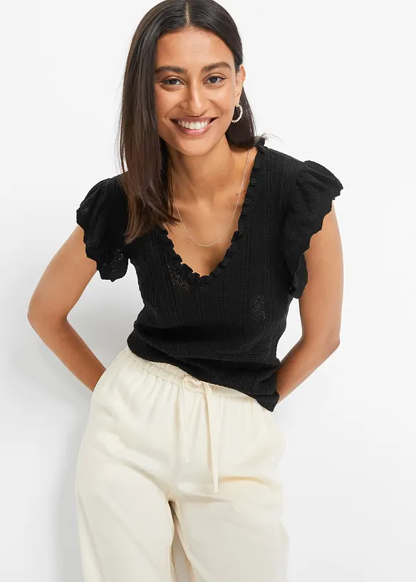 T-shirt doux en maille de viscose m&eacute;lang&eacute;e, bonprix