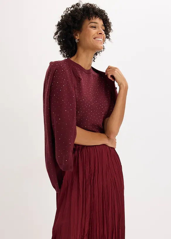 Pull manches coudes en fine maille avec strass, bonprix