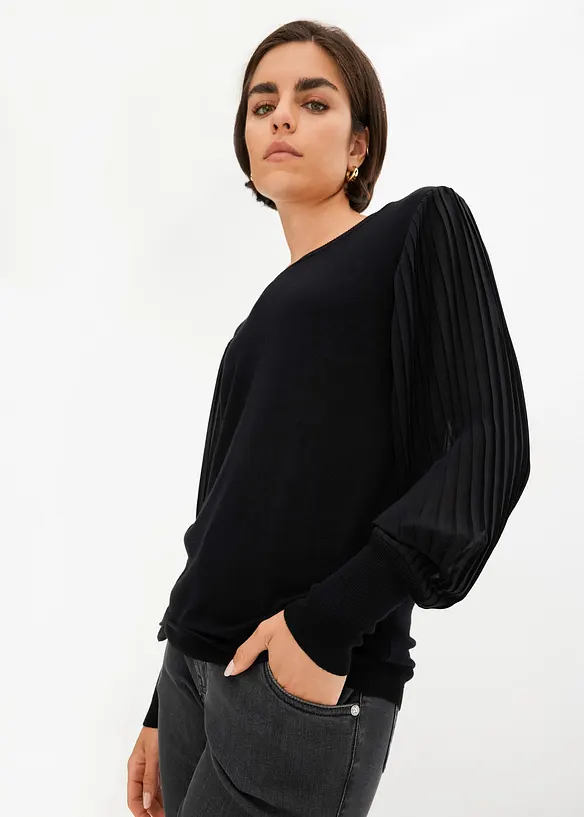 Pull &agrave; manches pliss&eacute;es, bonprix