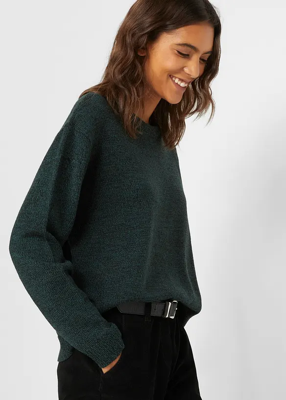 Pull en maille chin&eacute;e &agrave; col rond, bonprix