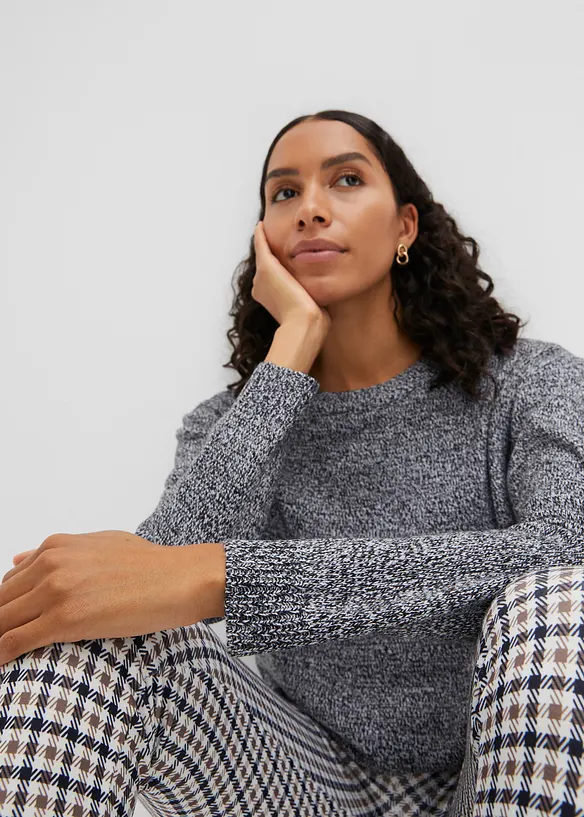 Pull en maille chin&eacute;e &agrave; col rond, bonprix