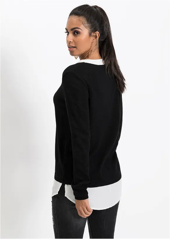 Pull en fine maille avec empi&egrave;cement chemisier, bonprix