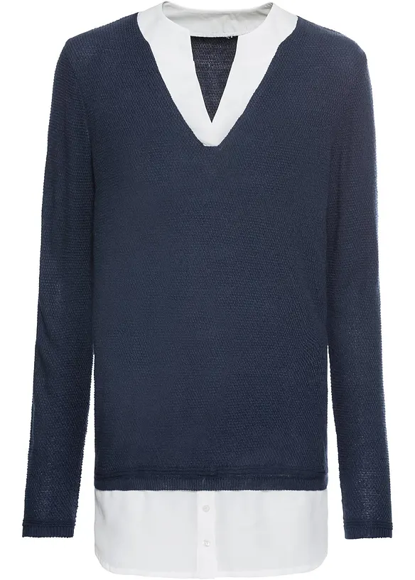 Pull en fine maille avec empi&egrave;cement chemisier, bonprix