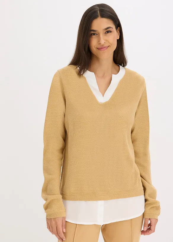 Pull en fine maille avec empi&egrave;cement chemisier, bonprix