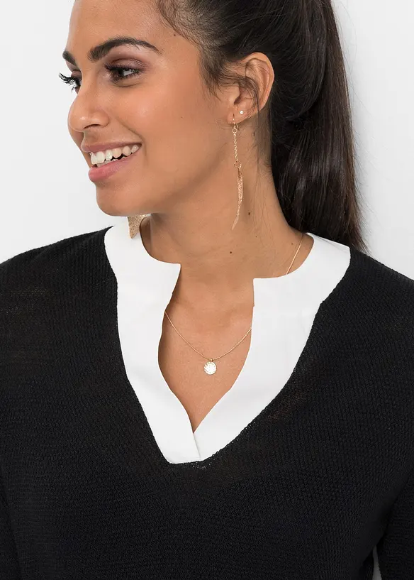 Pull en fine maille avec empi&egrave;cement chemisier, bonprix
