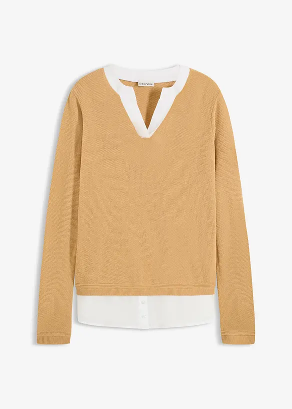 Pull en fine maille avec empi&egrave;cement chemisier, bonprix