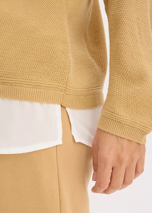 Pull en fine maille avec empi&egrave;cement chemisier, bonprix