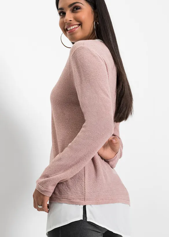 Pull en fine maille avec empi&egrave;cement chemisier, bonprix