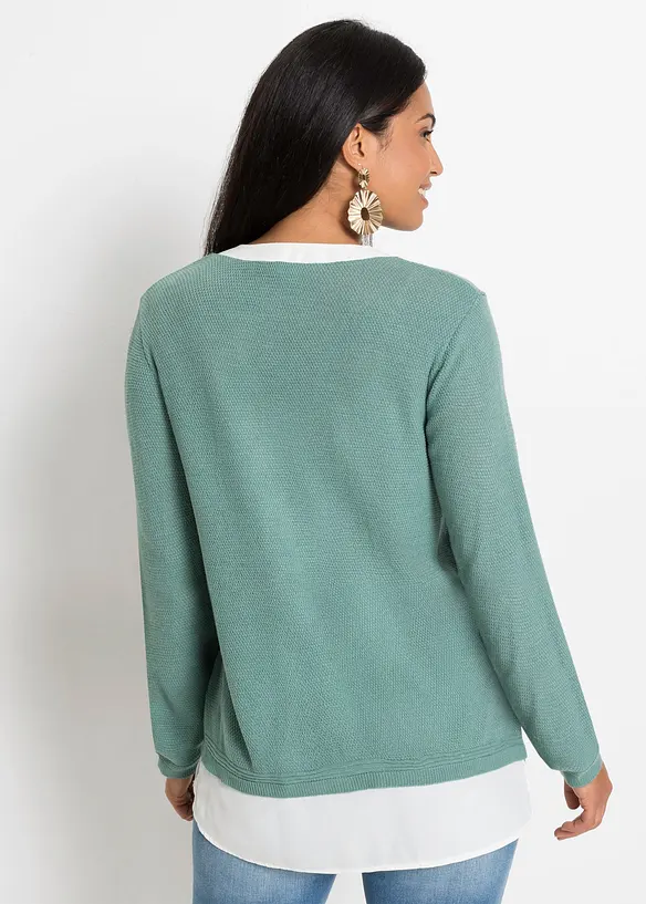 Pull en fine maille avec empi&egrave;cement chemisier, bonprix