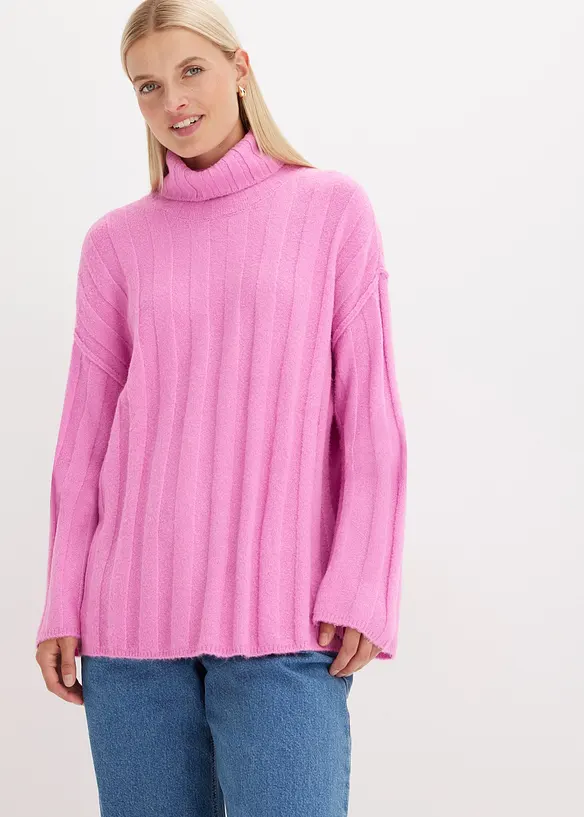 Pull col roul&eacute; en maille c&ocirc;tel&eacute;e, bonprix