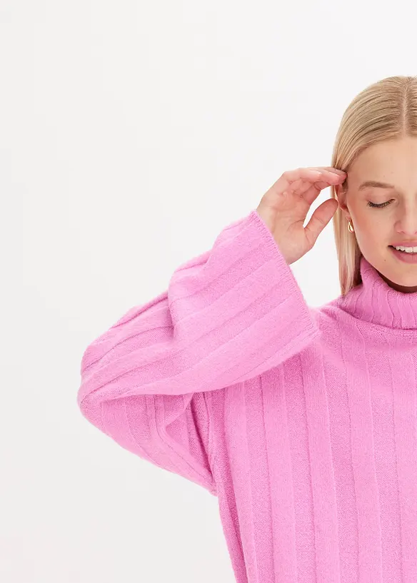 Pull col roul&eacute; en maille c&ocirc;tel&eacute;e, bonprix