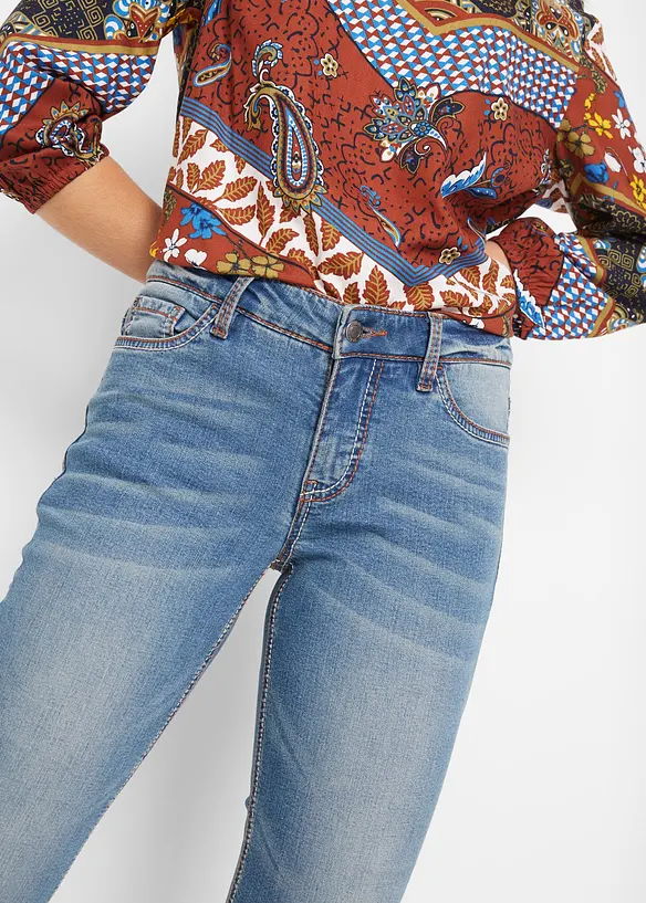 Jean droit taille mi-haute, extensible, bonprix