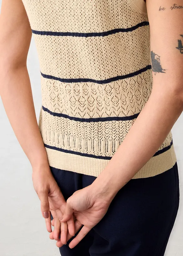 Gilet en maille ajour&eacute;e avec lin, bonprix