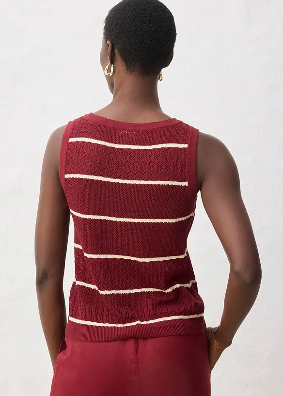 Gilet sans manches en maille ajour&eacute;e avec lin, bonprix