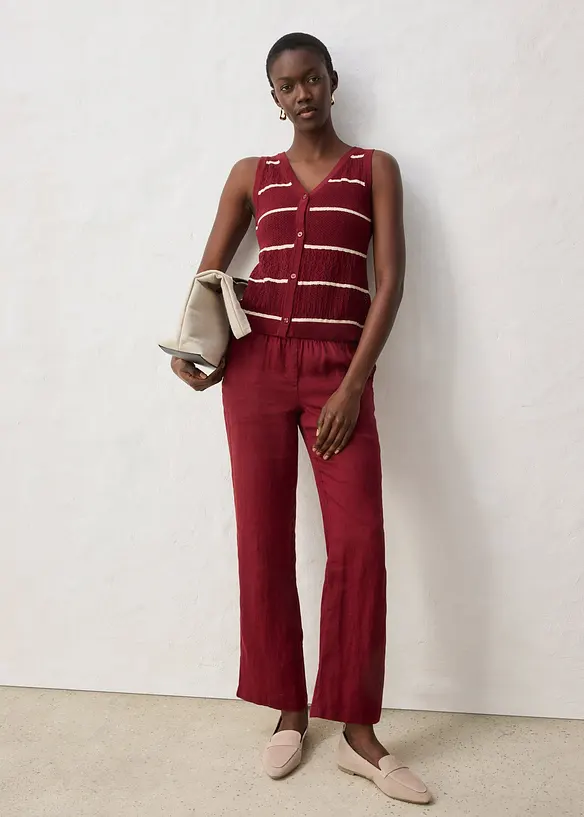 Gilet sans manches en maille ajour&eacute;e avec lin, bonprix