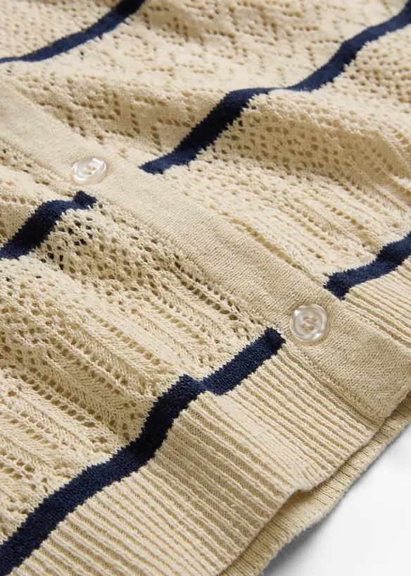 Gilet en maille ajour&eacute;e avec lin, bonprix