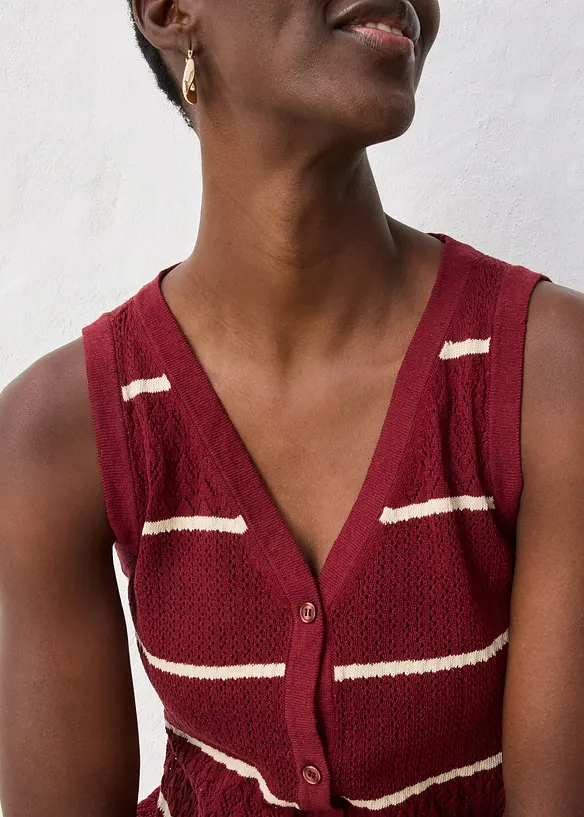 Gilet sans manches en maille ajour&eacute;e avec lin, bonprix