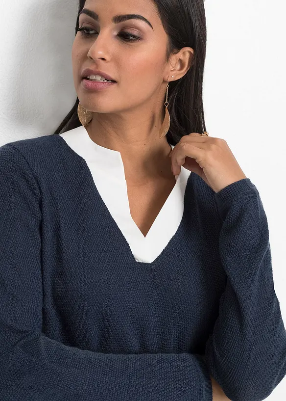 Pull en fine maille avec empi&egrave;cement chemisier, bonprix