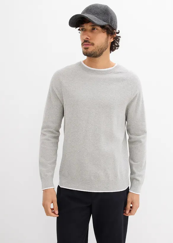 Pull en fine maille &agrave; col double, bonprix