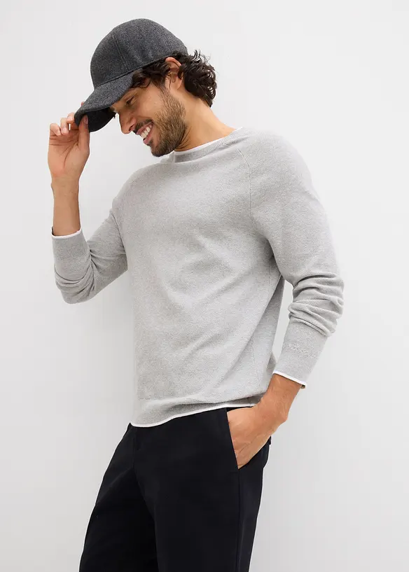 Pull en fine maille &agrave; col double, bonprix