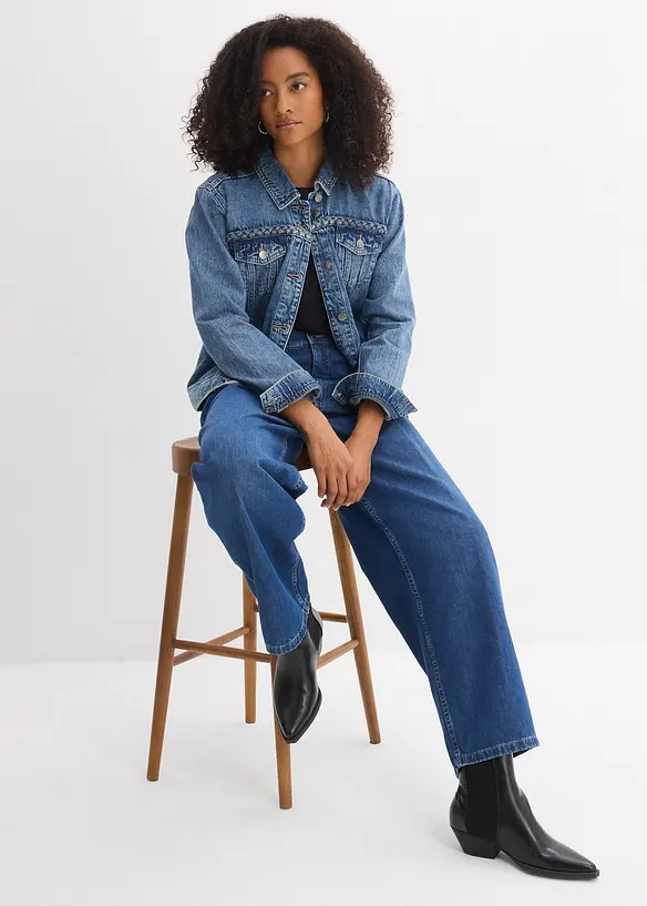 Veste en jean &agrave; d&eacute;tail tress&eacute;, bonprix