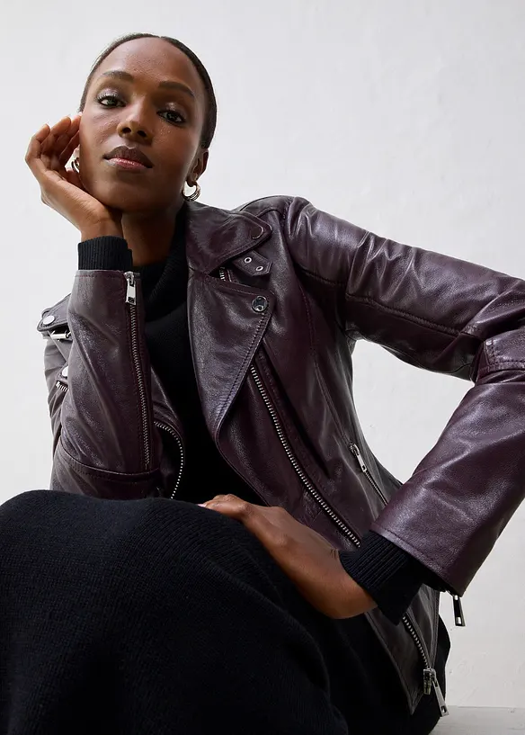 Veste biker en cuir nappa d&rsquo;agneau, bonprix