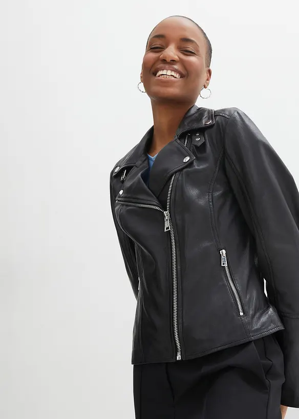 Veste biker en cuir nappa d&rsquo;agneau, bonprix